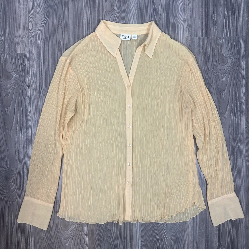 Cato Yellow Pleated Sheer Button Top - SIZE 14/16W‎ Summer Office Colorful